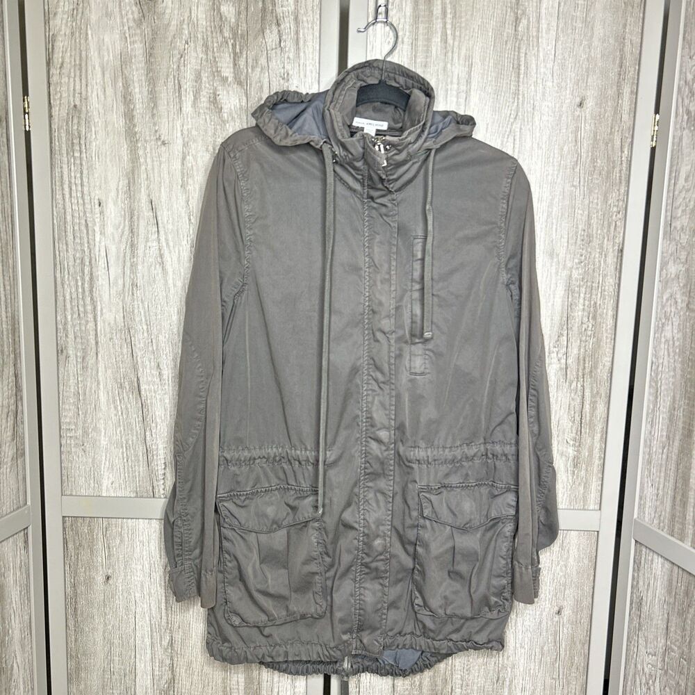 James Perse Anorak Utility Jacket Packable Hood Pockets Gray Color Size 2